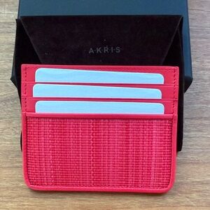 Akris Vibrant Cardinal Red Horsehair & Leather Card Holder